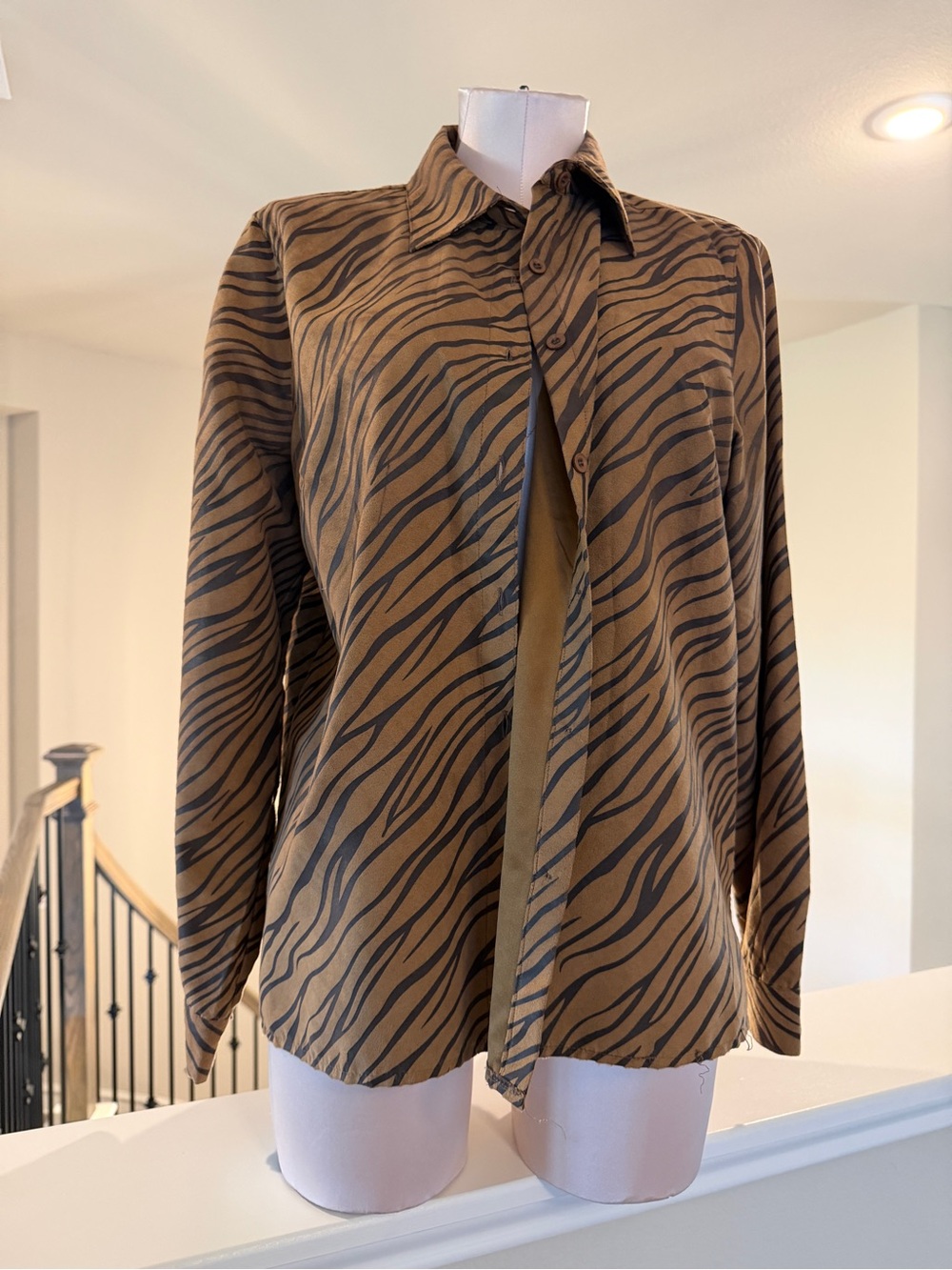 Women's Brown Zebra Print Button-Up Shirt